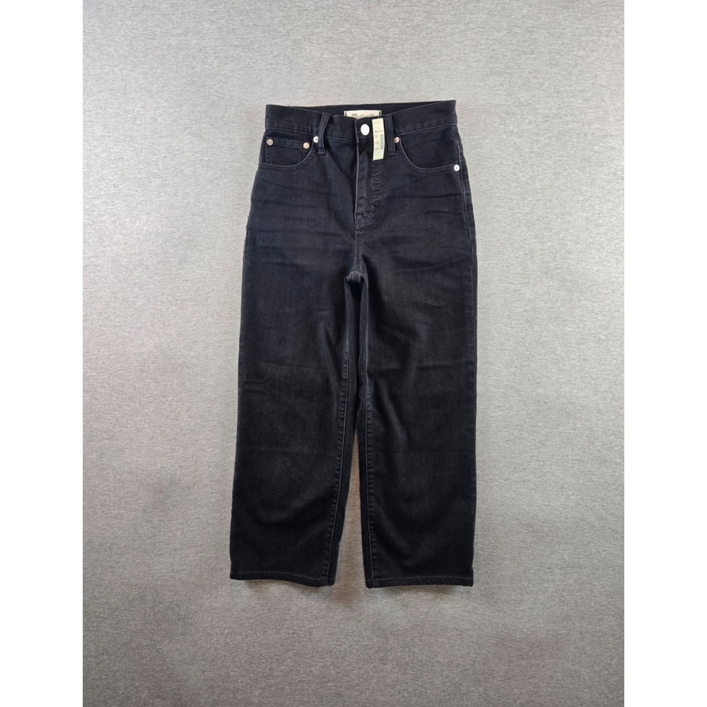 NWT Madewell Jeans Womens 25 Black Petite Slim Wide-Leg Jeans Lunar Wash Preppy